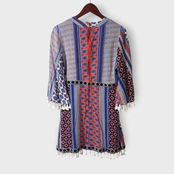 Valija Medallion Print Patchwork Flare Sleeve Mini Dress Medium Multicolor Boho - Picture 7 of 14